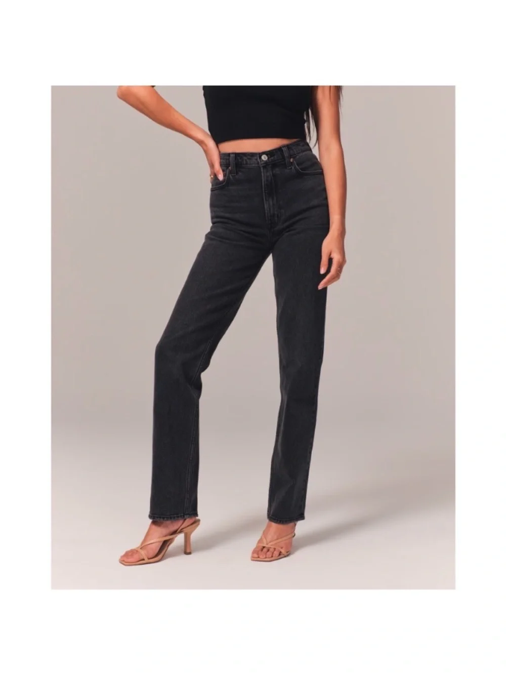 Abercrombie & Fitch 90’s Straight Ultra High Rise Curve Love Jeans Black 4 SHORT - Picture 1 of 7